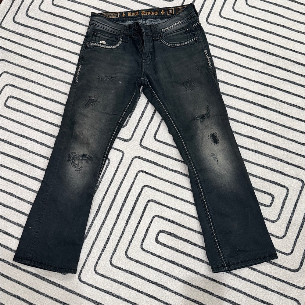 Rock Revival Men's Distressed Dark Jeans 32/32
